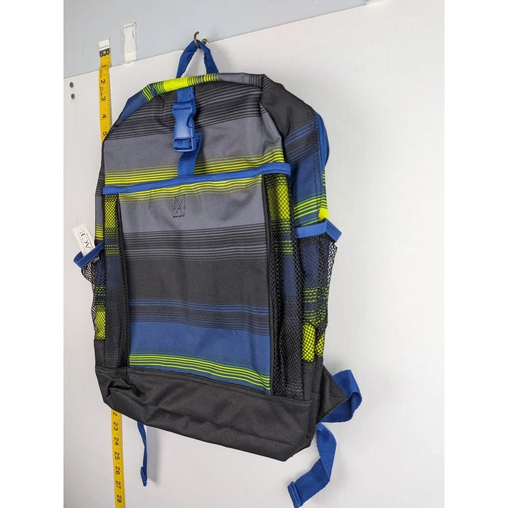 The Childrens Place Boys Striped Backpack Blue Grey Lime Green School Bag NWT